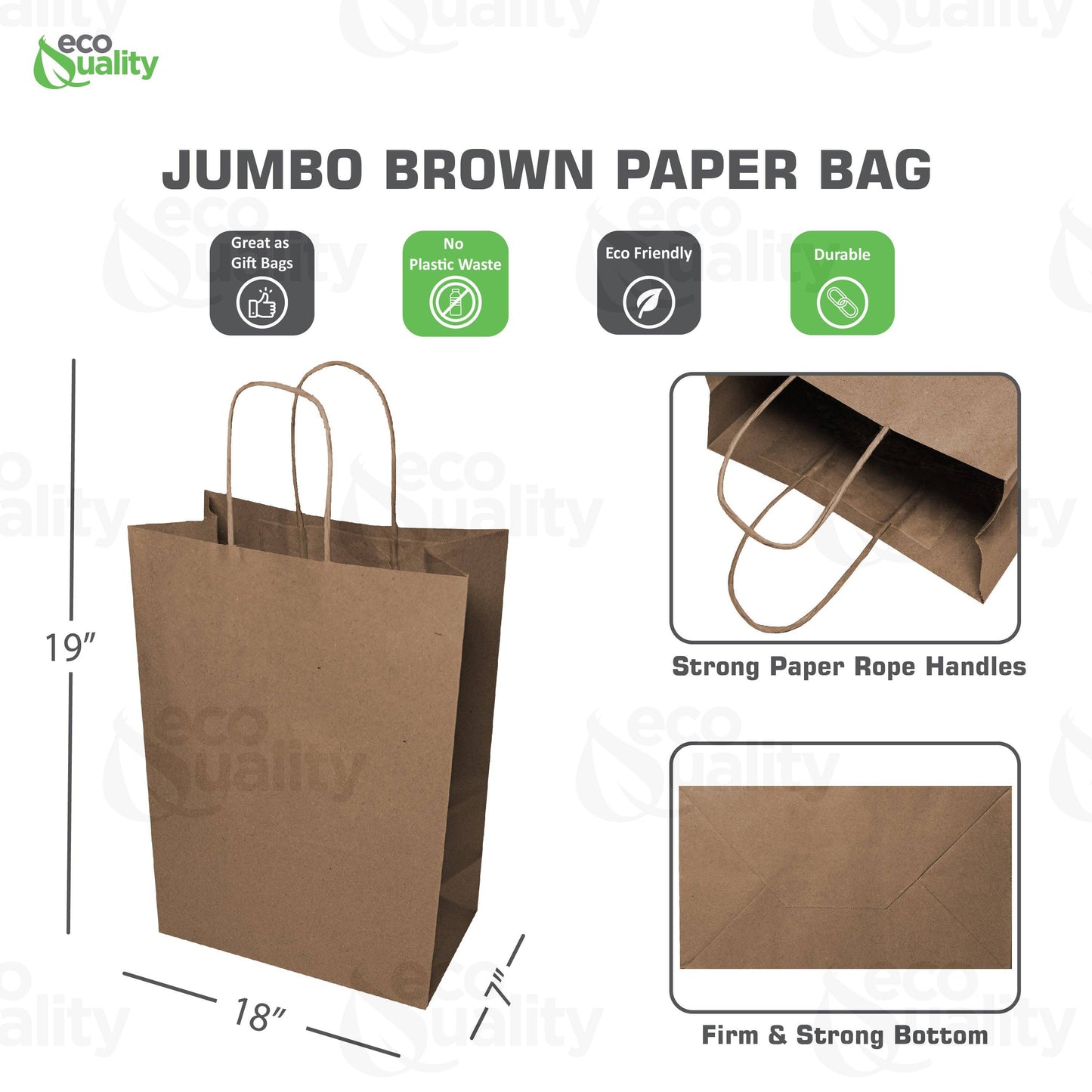 EcoQuality - 18x7x19 Jumbo Kraft Paper Gift Bags with Twine Handles Brown
