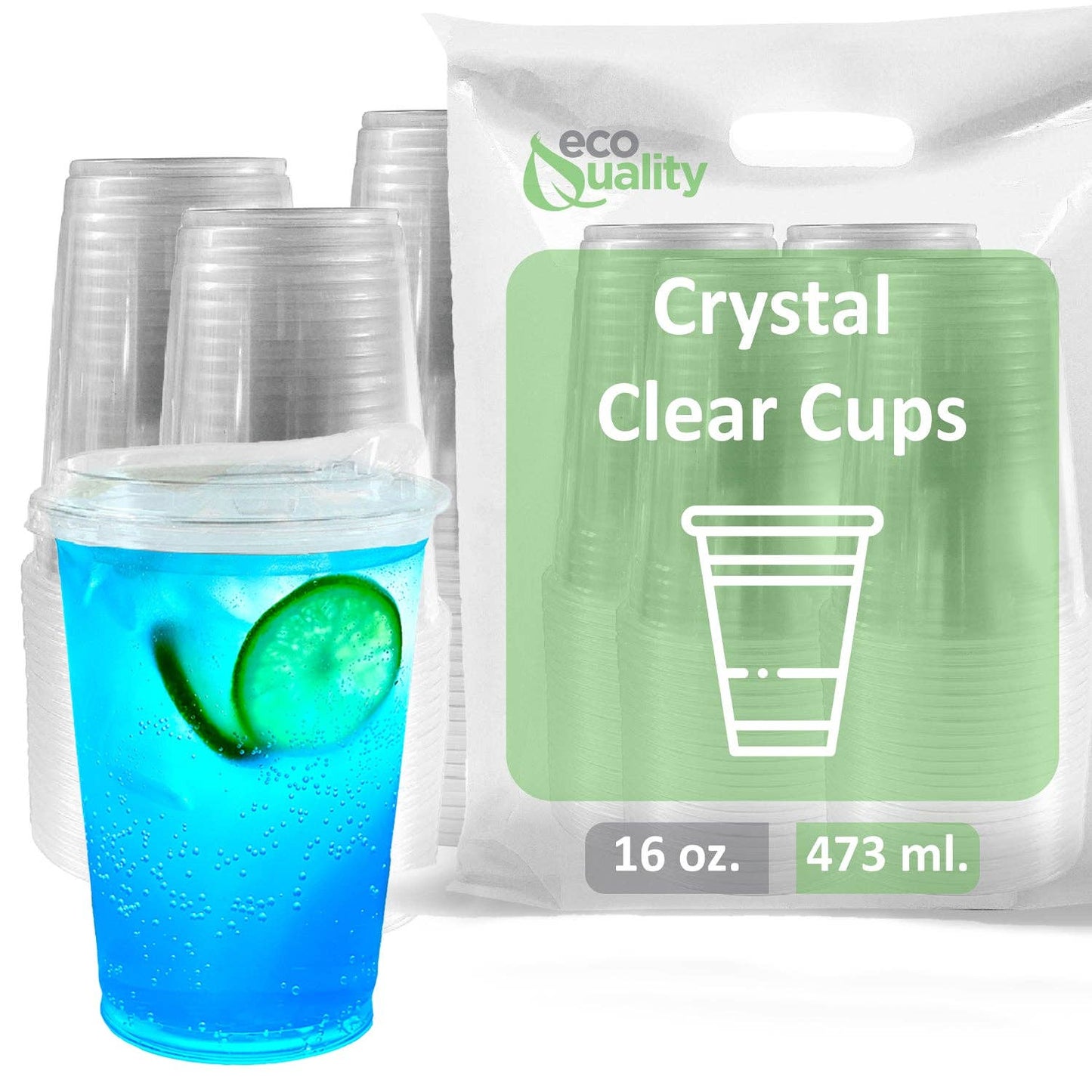 EcoQuality - 16oz Disposable Pet Clear Plastic Smoothie Cups w/Sip Throug