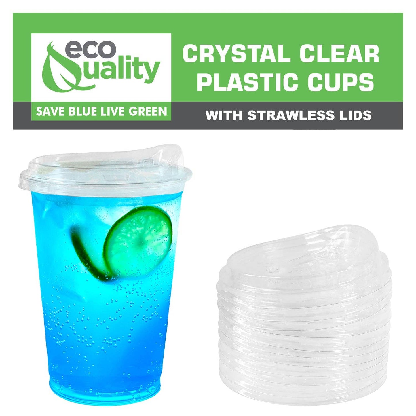 EcoQuality - 16oz Disposable Pet Clear Plastic Smoothie Cups w/Sip Throug