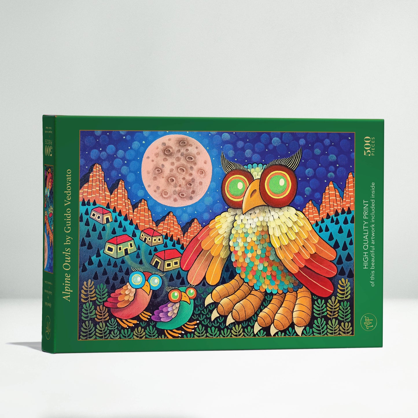 Art & Fable Puzzle Company, LLC - NEW! Alpine Owls, 500-pc Velvet-Touch Jigsaw Puzzle