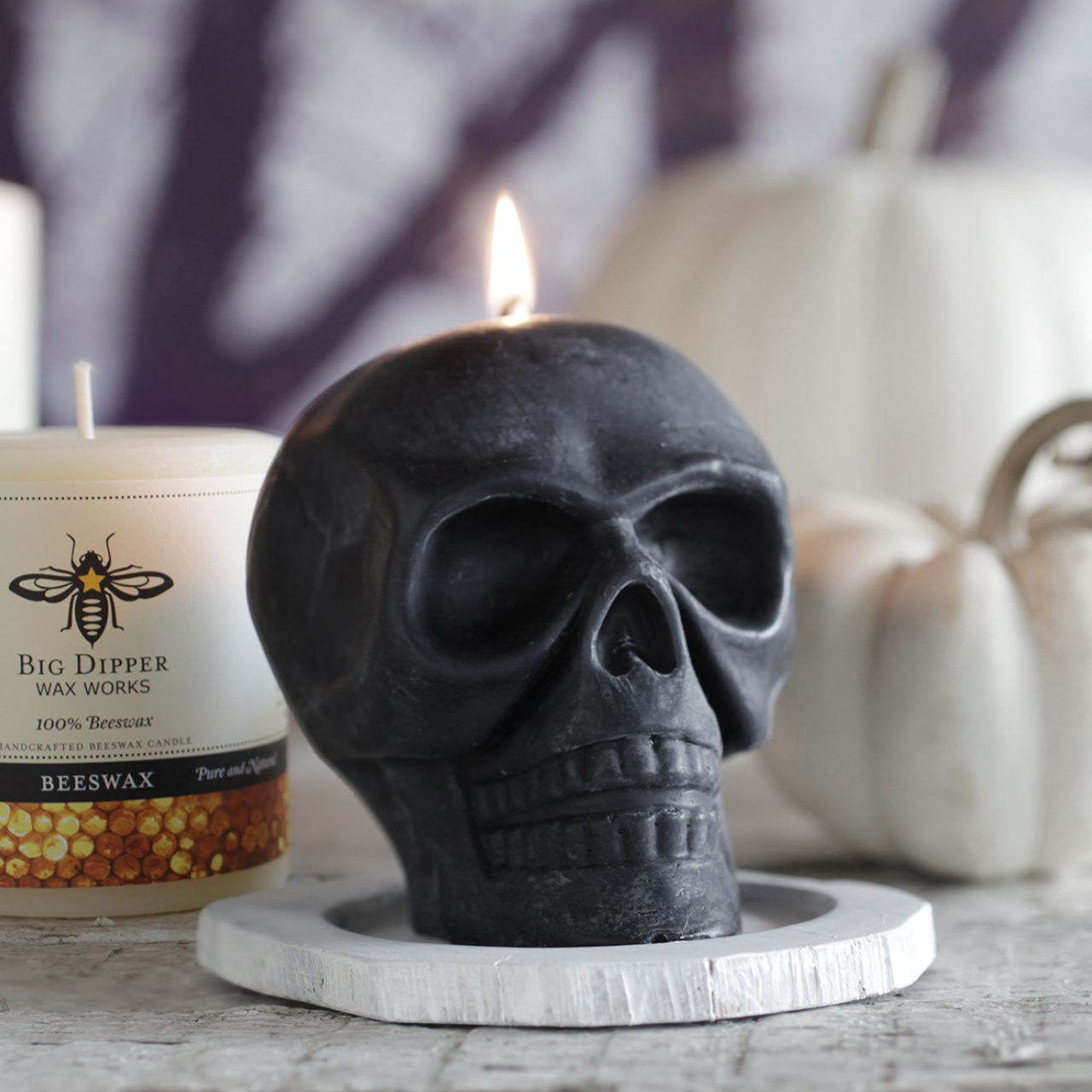 Big Dipper Wax Works - Beeswax Black Skull Candle